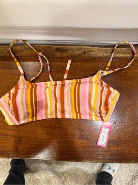 NWT Striped Pink & Orange Bralette Bikini Top